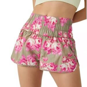 FP Movement High Waist Floral Running Shorts Pink Green L